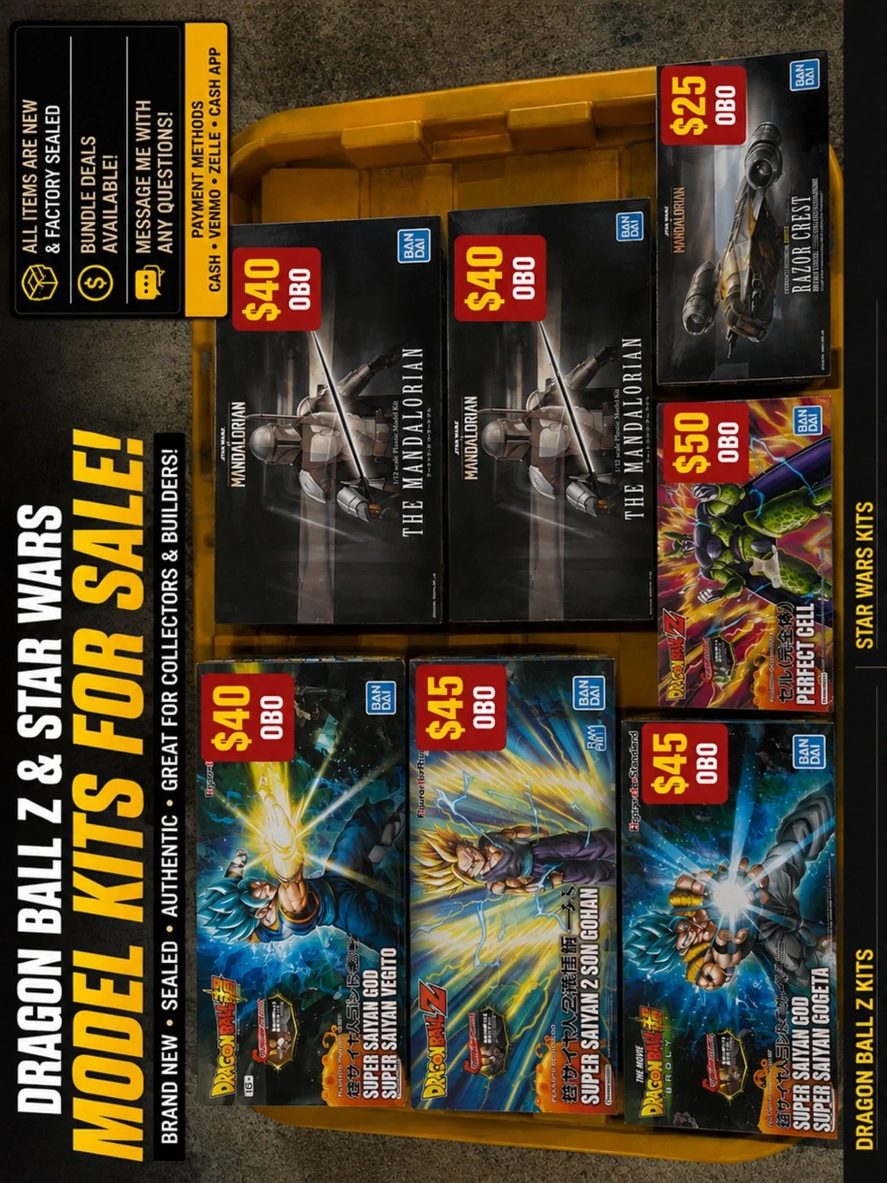 Dragon Ball Z & Star Wars Bandai Model Kits – NEW/SEALED – OBO